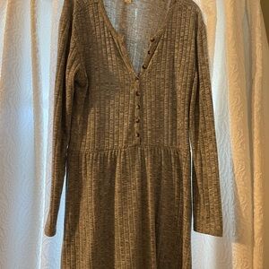 Gray Ribbed Long Sleeve Dress